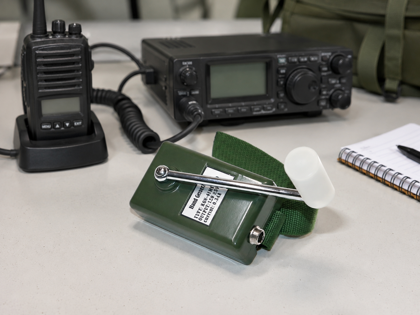 Hand crank generator with emergency communication equipment